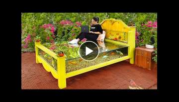Crazy idea from cement and glass! Make beautiful outdoor aquarium bed
