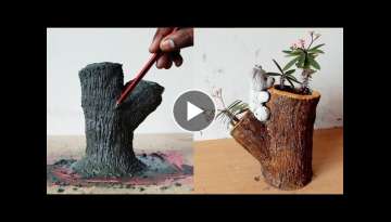 Amazing cement craft ideas | How to make tree stump planters from Plastic bottle