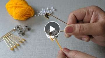 Amazing Hand Embroidery flower design trick with safety pin.Easy Hand making flower design idea