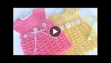????????Tığ İşi Bebek Elbisesi/Kolay Prenses Elbise/Karnabahar Model Elbise/Baby Dress