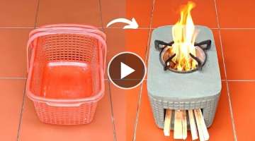 The idea of ​​making a wood stove from cement and plastic molds