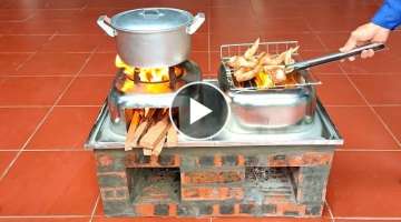 How to make a 2 in 1 wood stove from bricks and a sink