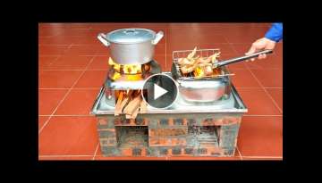 How to make a 2 in 1 wood stove from bricks and a sink