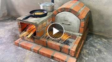 How to make 4 in 1 wood stove from red bricks and cement