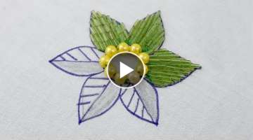 Hand Embroidery, Easy Flower Embroidery with Pearl, Pearl Flower Tutorial @Dian Media
