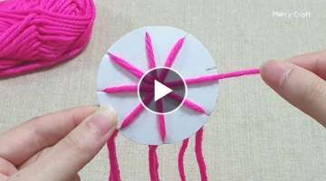 Super Easy Woolen Flower Making Trick with Paper - Hand Embroidery Designs - Sewing Tips and Tric...