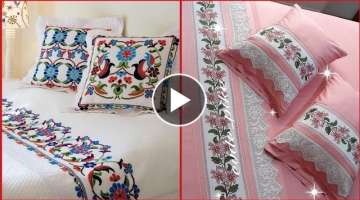 Top Class Hand Embroidery Design For Bedsheets //Pillow Cover Embroidery Designs