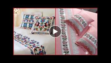 Top Class Hand Embroidery Design For Bedsheets //Pillow Cover Embroidery Designs