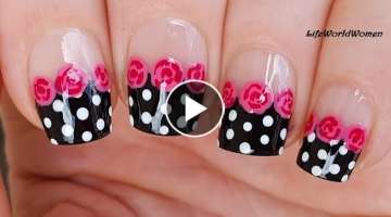POLKA DOT FRENCH MANICURE With Rose Nail Art Design