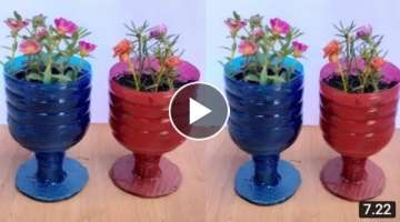 cara membuat pot bunga dari botol bekas //recycled plastic bottles into glass flower pots