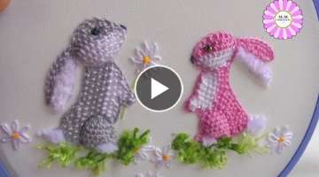 Bunny 3D Embroidery | Sweet couple| Buttonhole Filling