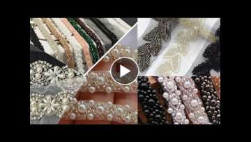 How To Make Pearl Beaded lace | Hand Embroidery | Stone Sequences moti Work @ASHI Craft DIYS