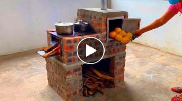 Build a multi-purpose wood stove with a baking tray from cement and bricks