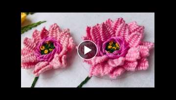 Hand Embroidery: Beautiful Dahlias Flower Embroidery - Spring Flower Embroidery - Needle Point