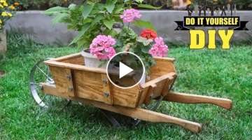 DIY Wooden Wheelbarrow in the Garden ???? Wheelbarrow Planter
