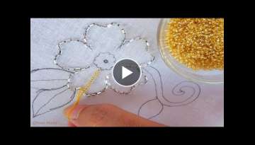 Beads Work, beaded hand embroidery design with pearl, beads flower embroidery tutorial