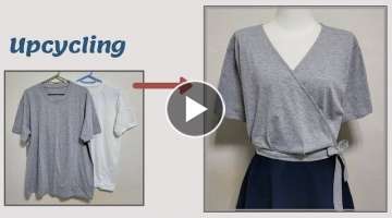 DIY Upcycling a T-Shirt|/티셔츠 리폼/면티/블라우스/흰티/Blouse/Reform Old Your Cloth...