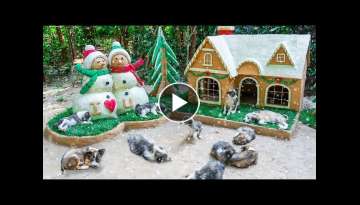 Build Amazing Christmas House For Adopting Puppies a Dog House a Dog Playground a Snowman