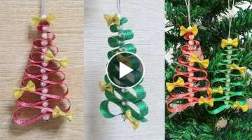 Simple Easy Christmas Tree Decor Idea with Ribbon - Homemade Christmas Ornament - DIY Craft Idea