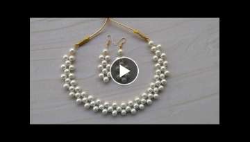 60 | How to make Pearl Beaded Necklace | Diy jewellery making at home | DIY Pearl Necklace