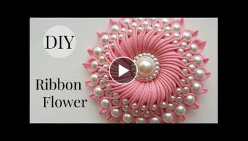 DIY Ribbon flower with beads/ grosgrain flowers with beads tutorial