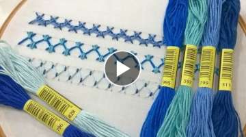 Tacked herringbone, Ornate herringbone, and Woven herringbone stitch, hand embroidery