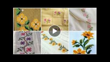 attractive Cross Stitch hand embroidery design patterns for bedsheets table Mats table cover