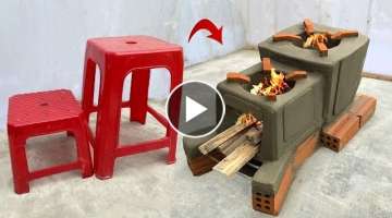 Amazing! Creative Firewood Stove From 2 Plastic Chairs - DIY FirewoodStove,Cementstove