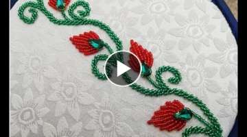 Hand embroidery,Border line design with beads