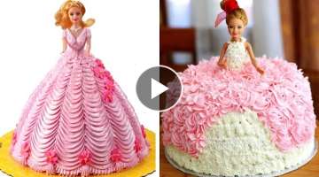 Quick & Beautiful Princess Cake Design Tutorial | Barbie Doll Dress Cake Decorating Ideas #3
