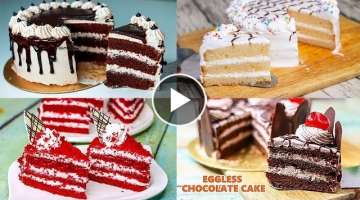 4 Eggless Cake Recipe Without Oven | Yummy | Chocolate Cake Vanilla Cake Mocha Cake Red Velvet Ca...