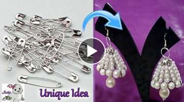 #99 How To Make Safety pin Pearl Earrings At Home | Jewellery Making at Home | 5 minute crafts