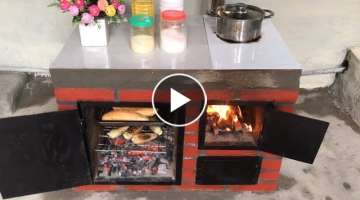 Build a beautiful and effcient multi-purpose wood stove from red brick and cement