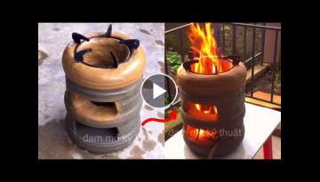 The idea of making wood stoves from plastic and cement jugs #48