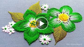 Hand Embroidery Green Flower, New Style Flower Embroidery, Combined Hand Embroidery Design work-2...
