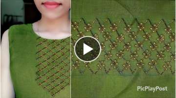 ചുരിദാറിൽ unique border sleeve neck design|Hand Embroidery bead work|passion in...