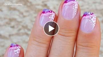 Colorful Side French Manicure With White Flower Nail Art For Fall 2021