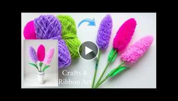 Easy Woolen Flower Making Idea - How to Make Beautiful Lavender Flower - Amazing Woolen Crafts