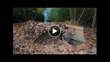 Building a Survival Shelter and Fireplace in The Earth | Warm Shelter From Bamboo and Clay