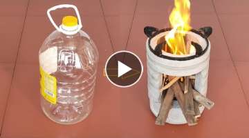 Make wood stoves from cement and old plastic bottles