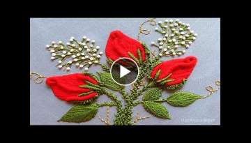 Red Rose Embroidery Design, Rose Flower Embroidery, Beaded Hand Embroidery, Cute Rose Embroidery-...
