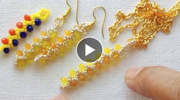 ⚜️ Reversible Stick Pendant & Earrings/How to make Crystal & Seed beads Jewelry/ Tutorial diy...