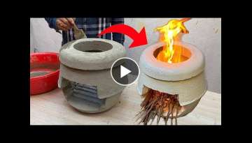 Ideas To Make Unique Cast a Cement Stove With a Plastic Pots Easy and Save Firewood