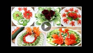 5 Super Salad Decorations Ideas - Cucumber,Tomato,Carrot,Red beet Carving Garnish