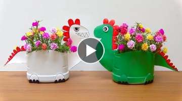 Garden Decor, Recycle Plastic Bottles into Cool Dinosaurs Flower Pots For Small Garden | Portulac...