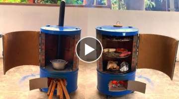 Creative concept 2 in 1 outdoor multi purpose oven from cement and non iron barrel