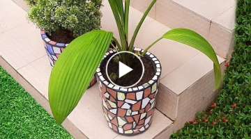 Flower pot making with broken tiles | How to make flower pot