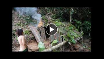 Building Complete and Warm Survival Shelter | Bushcraft Earth Hut, Grass Roof & Fireplace With Cl...