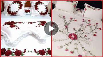 Top Class Ribbon Embroidered Bedsheet Collection //Ribbon Hand Embroidery Pattern For Bedsheets
