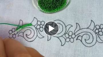 beaded hand embroidery border,beads work for dress,easy embroidery tutorial